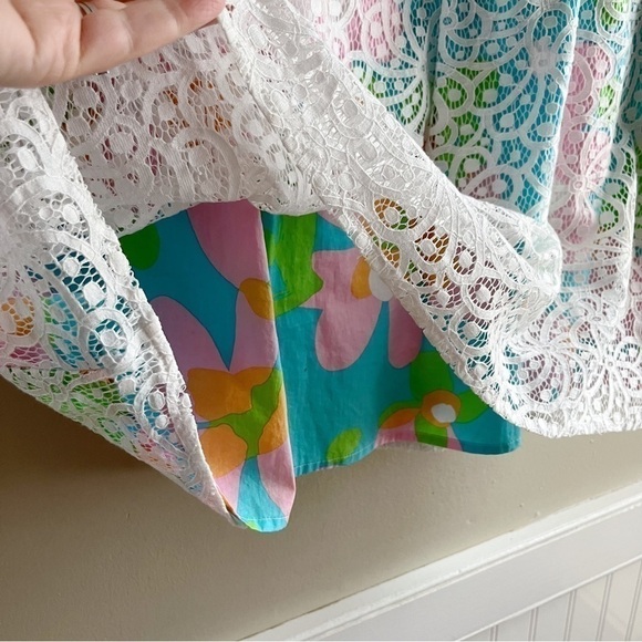 Lilly Pulitzer Morrison Lace Overlay Sleeveless Dress Cutout Back Pink Blue Sz 8 - Picture 7 of 14